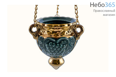  Лампада подвесная керамическая "Гроздь", эмаль, золото, с цепями зеленый, фото 1 