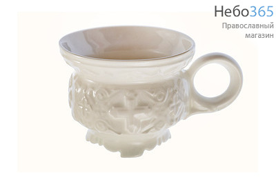  Чашка керамическая для святой воды "С крестом", с цветной глазурью цвет: белый, фото 1 