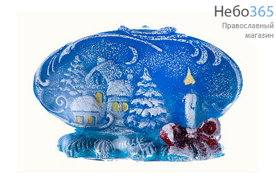  Свеча парафиновая рождественская, "Пейзаж со свечей" (в коробе - 24 шт.) цвет: синий, фото 1 