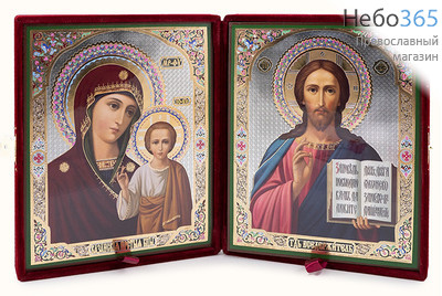  Складень бархатный 37х22 см с иконами: Спаситель, Казанская икона Божией Матери (17х21 см), венчальная пара (140,141) (Ж), фото 1 