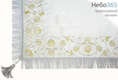  Пелена белая с серебром на престол, парча жаккардовая, вышивка, 145 х 145 см, фото 1 