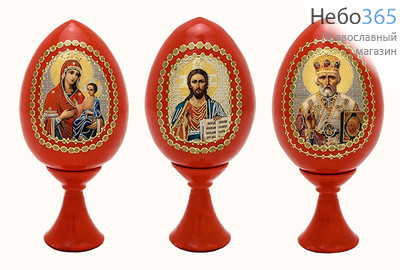  Яйцо пасхальное деревянное на подставке, с иконой, красное, высотой 7 см (без учета подставки) РРР, фото 1 