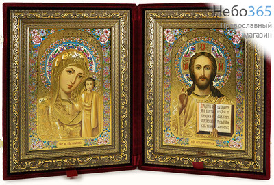  Складень бархатный 50х32 см, двойной, с иконой Спасителя и Казанской иконой Божией Матери (17х24 см), с багетной рамой (1724Б63-К12), фото 1 