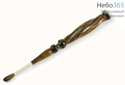  Стрючец для елея деревянный резной, с камнем, длиной 24 см, кисть - пони., фото 1 