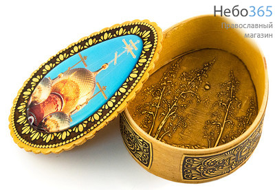  Шкатулка берестяная пасхальная "Яйцо", большая, с литографией "Золотые купола", 35709-0101., фото 2 