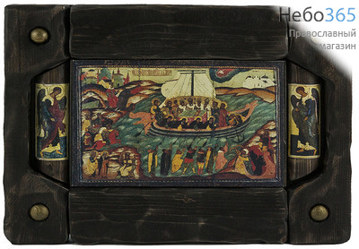 Икона на дереве 11х26 (с рамой 23х38), в деревянной брусковой раме, с предстоящими Корабль Веры (31х25), фото 1 