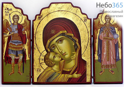  Складень деревянный B 85, 26х39, тройной, ручное золочение с Владимирской иконой Божией Матери, фото 1 