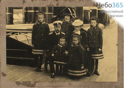  Фотография 12х17, историческая, в стилизованном паспарту Император Николай II и императрица Александра Федоровна с детьми, фото 1 