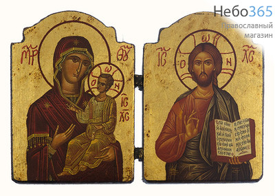  Складень-диптих с иконой Спасителя и иконой Божией Матери Одигитрия, 9х13х1,5 см. Деревянная основа, ручное золочение, фото 1 