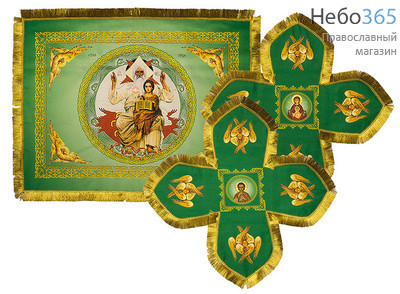  Покровцы зеленые с золотом и воздух, печать на габардине Святая Троица, 18 х 18 см (Б9, фото 1 