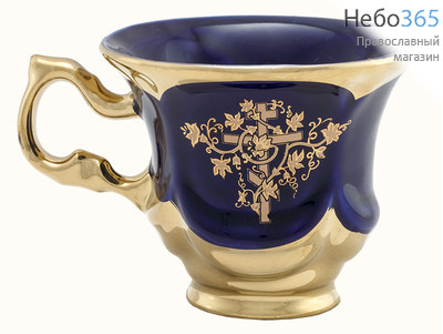  Чашка керамическая средняя, покрыта кобальтовой глазурью с золотом, с деколью Крест (в уп.- 5 шт.), фото 1 