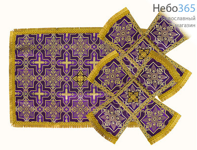  Покровцы фиолетовые с золотом и воздух, шелк в ассортименте, греческий галун, 12 х 12 см, фото 1 