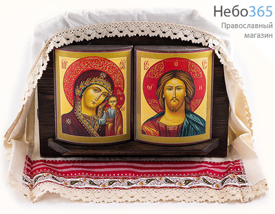  Спаситель и Казанская икона Божией Матери. Композиция на деревянной основе 32х28х6 см, на полочке, с рушником (№40) (Пин), фото 1 