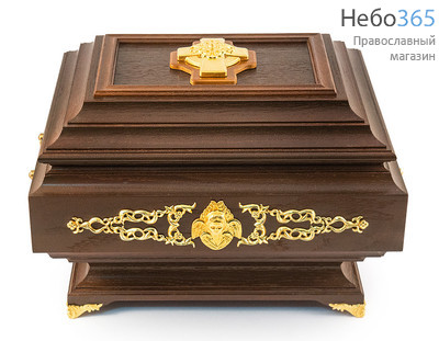  Мощевик - ковчег деревянный на 40 частиц, из дуба, с ажурными латунными позолоченными накладками и иконой Троицы, высотой 26,5 см, фото 1 