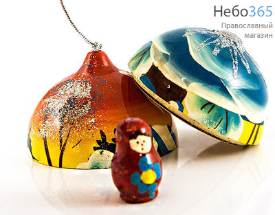  Сувенир рождественский деревянный, "Шар" с сюрпризом малый - елочная игрушка, разъёмный, фото 4 