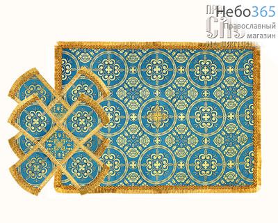  Покровцы голубые с золотом и воздух, шелк в ассортименте, греческий галун, 12 х 12 см, фото 1 