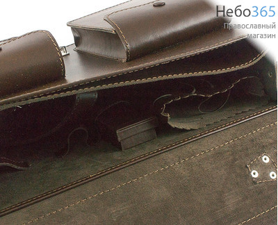  Портфель требный кожаный с двумя отделениями, вложены: Евангелие, Требник, коробочка для стрючца, мешочек для кадила цвет: черный, кожа под "крокодила", фото 3 