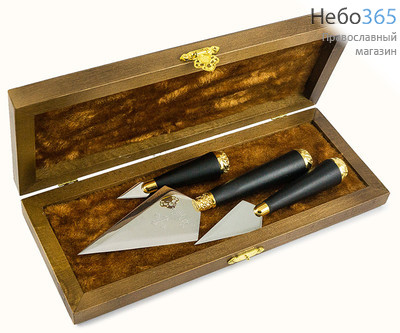  Копие НАБОР из 3 копий - большого С ГРАВИРОВКОЙ, среднего, малого, ручки - деревянные, чёрные, позолоченная фурнитура, в деревянной коробке, фото 2 