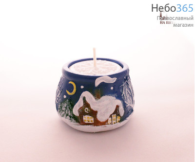  Подсвечник 8701 Зимняя ночь, горшочек, свеча в керамическом горшке (в коробе - 16 шт.), фото 1 