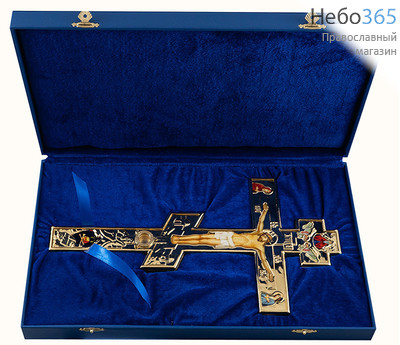  Крест напрестольный латунный № 14, с позолотой, с плашкой, фото 3 