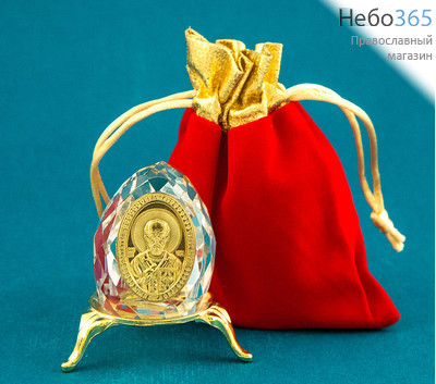  Яйцо пасхальное стеклянное с огранкой и лазерной гравировкой, с металлической иконой, в бархатном мешочке, в ассортименте, высотой 6,5 см, фото 1 