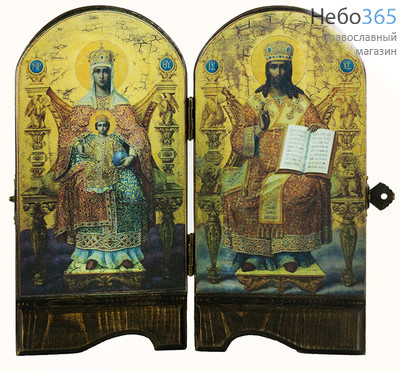  Спаситель и Богородица на престоле.  Складень-диптих деревянный 20х20 см, арочный, фото 1 