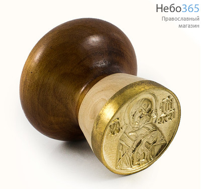  Печать для просфор с иконой Божией Матери "Владимирская", диаметр 40 мм , латунная, с деревянной ручкой., фото 1 