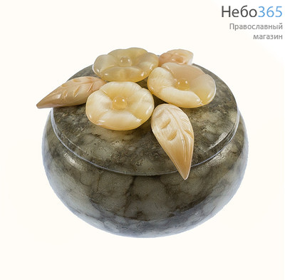 Шкатулка каменная из ангидрита, Цветы, 8,5 х 8,5 х 5 см, 550 г, 67007, фото 1 