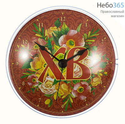  Часы - пасхальный сувенир акриловые, настенные, с двумя магнитами, Цветы, диаметром 10,5 см, чак015, фото 1 