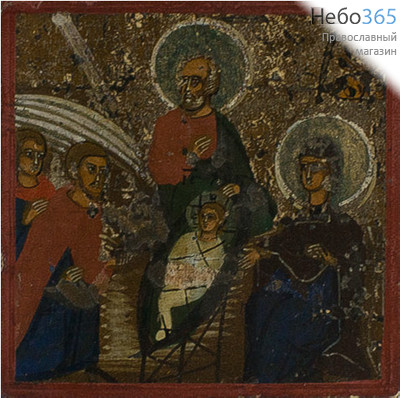  Рождество Христово. Икона писаная 5х5, цветной фон, золотые нимбы, без ковчега, 19 век., фото 1 