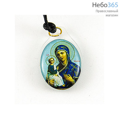  Медальон пластмассовый, с иконой, с элементами из водостойкого пластика, на гайтане, в ассортименте Иерусалимская икона Божией Матери, фото 1 