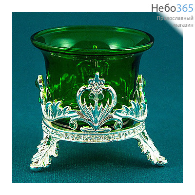  Лампада настольная металлическая Жемчужная (тринога), с цветным стаканом, высотой 6 см. в ассорт с зеленым стаканом, фото 1 