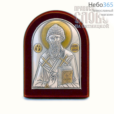  Икона в ризе (Ж) EK1=ХВG 6х7, святитель Спиридон Тримифунтский, сплошной оклад, на деревянной основе, позолота, фото 1 