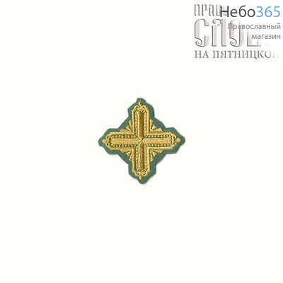  Крест  зеленый с золотом на поручи "Квадрат" 6 х 6 см, фото 1 