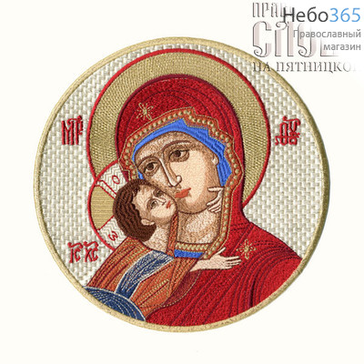  Икона вышитая "Богородица Владимирская" на оплечье, D19 см, фото 1 