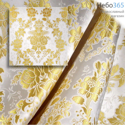  Парча,  греческая белая с золотом Роза, ширина 150 с, фото 1 