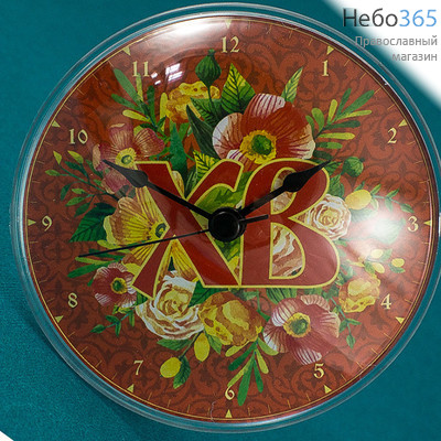  Часы - пасхальный сувенир настенные, с акриловым корпусом, на магните, с изображением цветов, диаметром 10 см, фото 1 