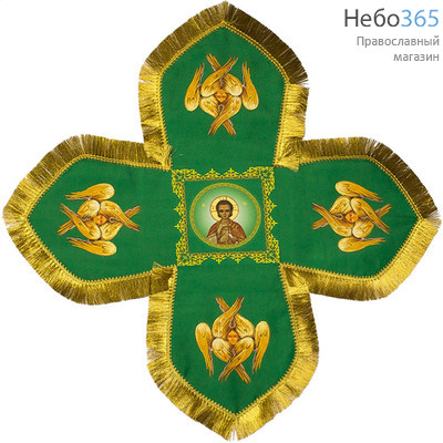  Покровцы зеленые с золотом и воздух, печать на габардине Святая Троица, 18 х 18 см (Б9, фото 3 