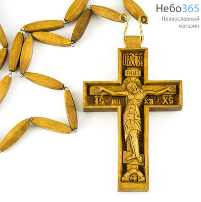  Крест наперсный протоиерейский деревянный четырехконечный, резной, из груши, в ассортименте, на деревянной цепочке, высотой 13 - 11,5 см, № 2., фото 1 