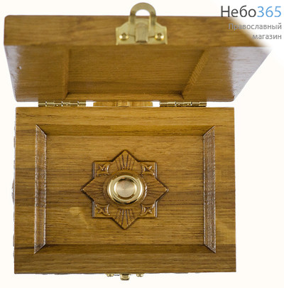  Мощевик - ковчег деревянный на 1 частицу , с ковчегом для иконы на крышке, из дуба 7 х 9 х 11см., фото 2 