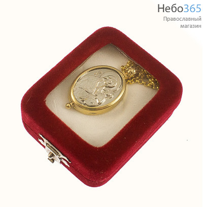  Мощевик - медальон металлический , овальный с иконой Божией Матери, на цепочке, с магнитным замком, 4 х 2.5 см, в бархатной коробочке, фото 3 