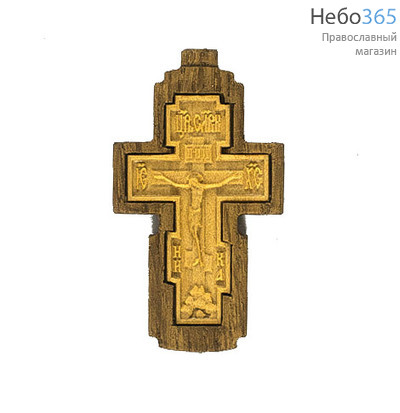  Крест нательный деревянный резной, восьмиконечный, двухсоставной, из кипариса и дуба, высотой 4,7 см, машинная резьба с ручной доводкой, 009, фото 1 