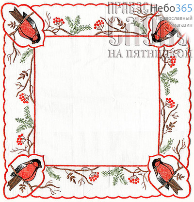 Салфетка, вышивка Снегири арт.8607, квадратная, 45 х 45 см, фото 1 
