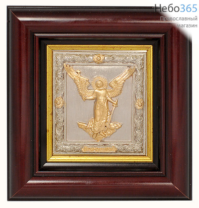  Икона в раме 14х15, Ангел - Хранитель, гальванопластика, посеребрение и позолота, деревянный багет., фото 1 