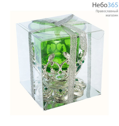 Лампада настольная металлическая Жемчужная чаша с цветным стаканом, высотой 7,5 см, в подарочной упаковке, LS-7293-21 цвет: зеленый, фото 1 