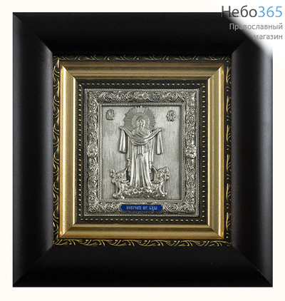  Покров икона Божией Матери. Икона гальванопластика 15.5х16,5х4 см, серебрение, скань, эмаль, в деревянной раме под стеклом (Лч), фото 1 