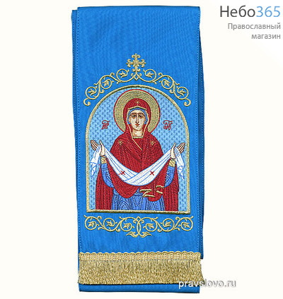  Закладка  для Евангелия "Икона Божией Матери Покров" вышивка, голубой габардин, размеры: 14 х 160 см, фото 1 