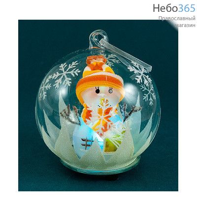  Сувенир рождественский "Снеговик в стеклянном шаре" , с меняющей цвета подсветкой, высотой 12 см, YG-3 A,B,C,D вид :А, фото 1 