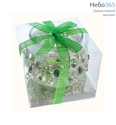  Лампада настольная металлическая Жемчужный шар с цветным стаканом, высотой 5 см, в подарочной упаковке, LS-7293-8 цвет: зеленый, фото 1 