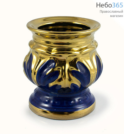  Лампада настольная керамическая Кубок. Павлин, средняя, резная, с эмалью и золотом, высотой 8 см, фото 1 